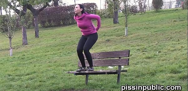  Peeing babes empty their bladders in a park unknowingly being part of voyeur pissing video